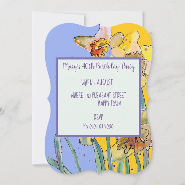 Daffodil Floral 40 cumpleaños Invitación amarilla (Anverso)