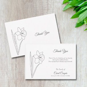 Daffodil Line Art Funeral Gracias Tarjeta De Nota