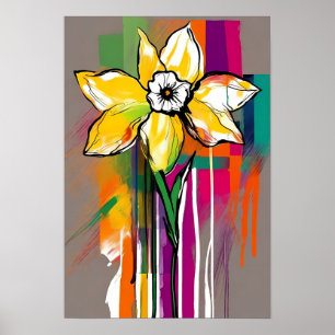 Daffodil Resumen Arte Floral Colorido brillante