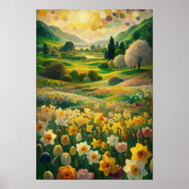 Daffodil Spring Meadow Impresionista arte alegre
