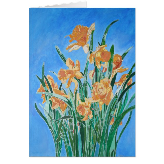 Daffodils de oro en flor de línea negrita Arte (Frente)