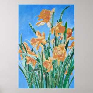 Daffodils de oro en flor de línea negrita Arte