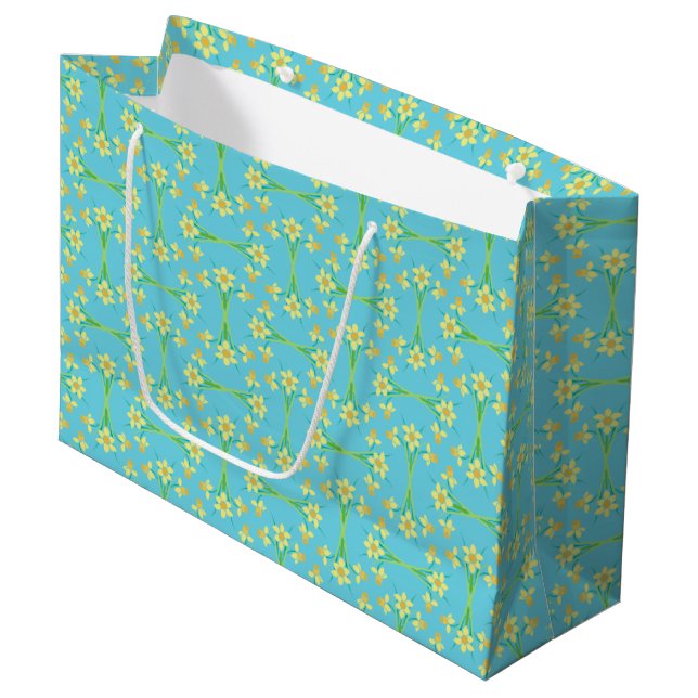 Daffodils de verano en bolsa de regalo azul grande (Angulo Anverso)