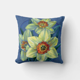 Daffodils fina arte floral almohada cuadrada