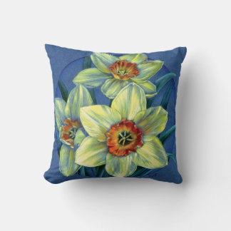 Daffodils fina arte floral almohada cuadrada