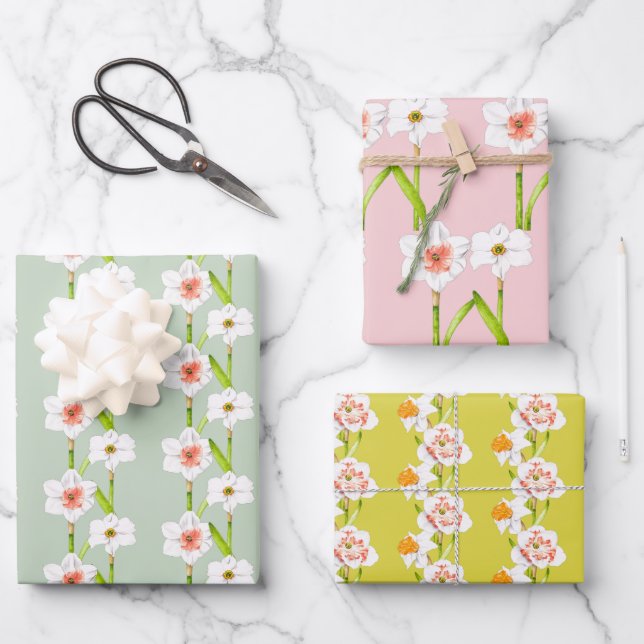 Daffodils sobre un juego de papel de envolvimiento (Anverso)