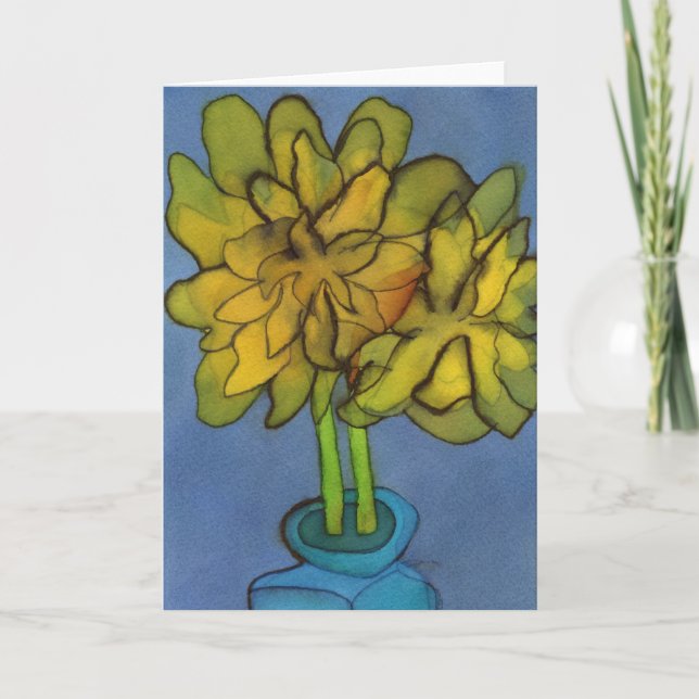 Daffodis en una tarjeta de felicitaciones Blue Vas (Anverso)