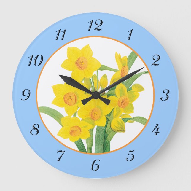 Dafóditos amarillos en el reloj de la pared floral (Anverso)