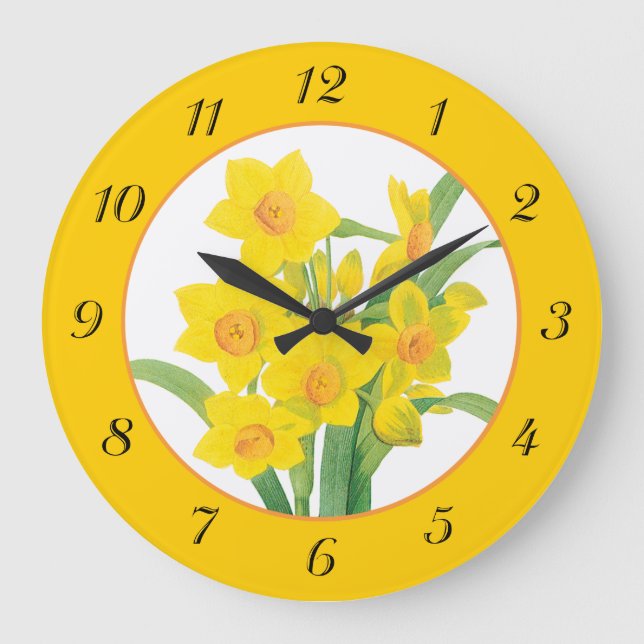 Dafóditos amarillos en el reloj de pared floral Na (Anverso)