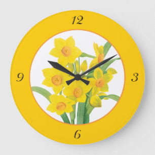 Dafóditos amarillos sobre el reloj floral Naranja 