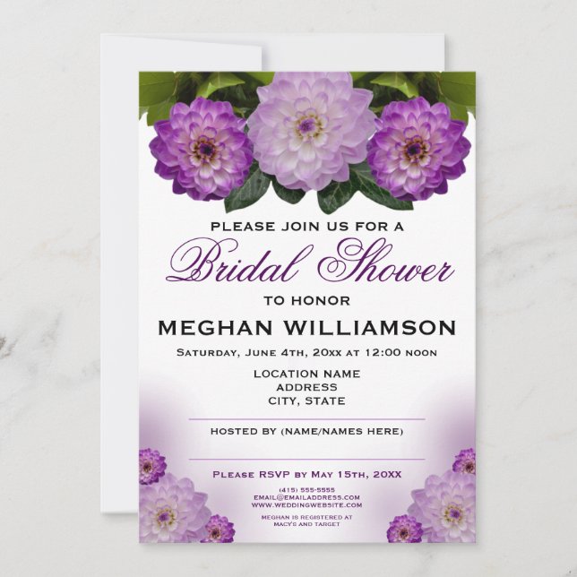 Dahlia Morple Floral Bridal Shower Invitación (Anverso)