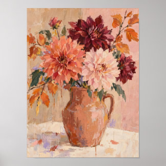 Dahlias de Otoño en Jarrón de Terracota – Arte de