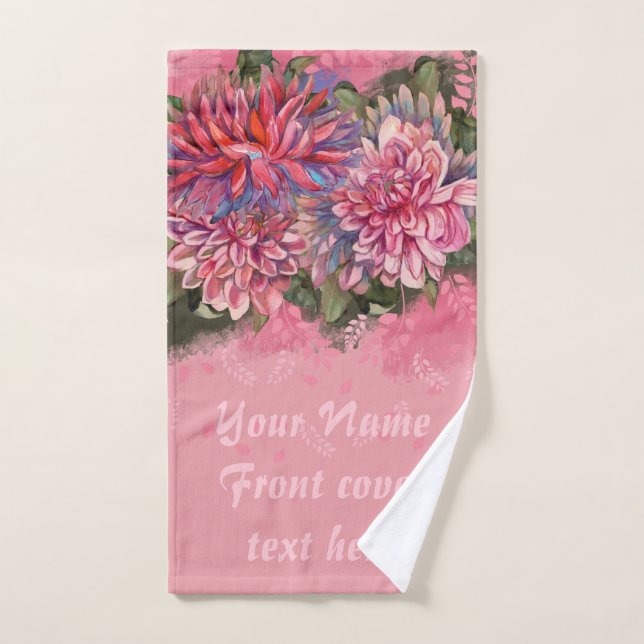 Dahlias flowers pink watercolor (Toalla de mano)
