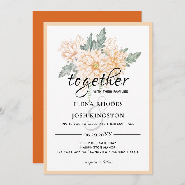 Dahlias - Invitación a la boda de Marmalade (Anverso / Reverso)