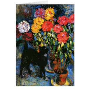 Dahlias y gato negro, pintura artística fina