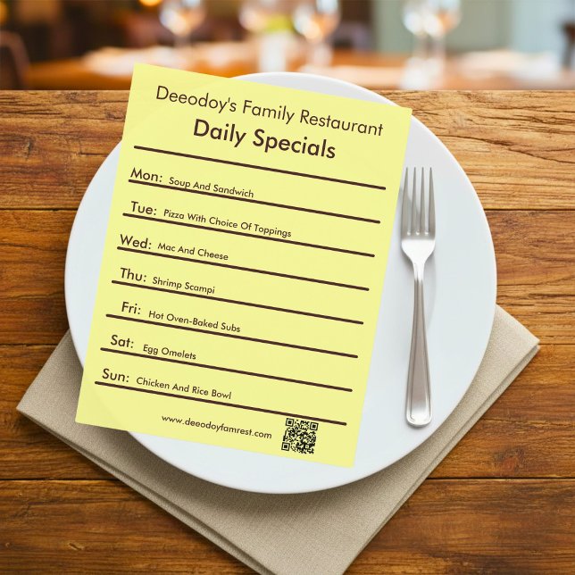 Daily Specials Restaurant Flyer With QR Code Yello (Subido por el creador)