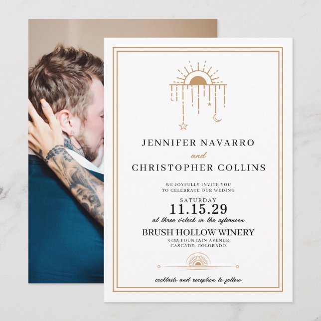 Dainty Celestial con invitación a la boda fotográf (Anverso / Reverso)