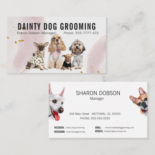 Dainty Dog Grooming Mascota tarjeta de visita (Anverso / Reverso)