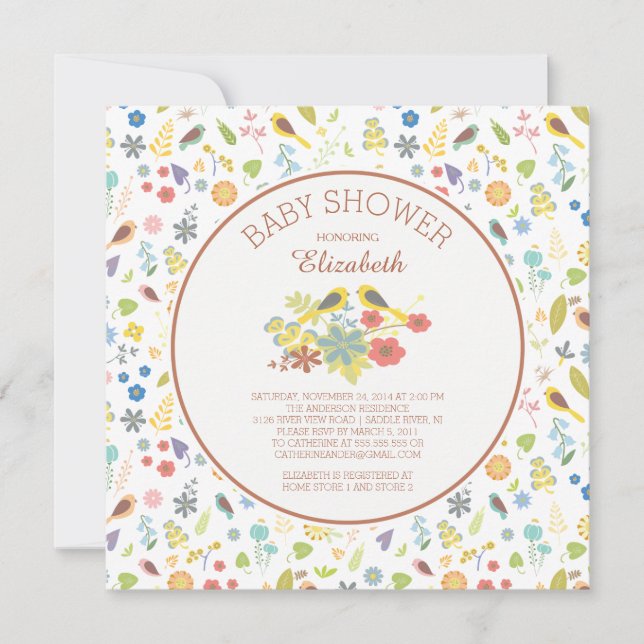 Dainty Floral Love Bird Baby Shower Invitaciones (Anverso)