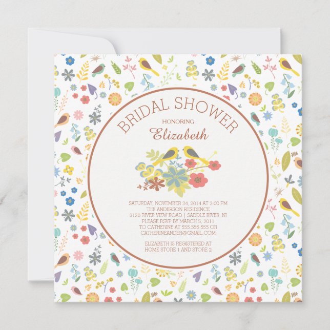 Dainty Floral Love Bird Bridal Shower Invitaciones (Anverso)
