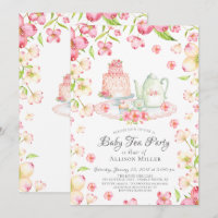 Dainty Pink Floral Baby Tea Party Invitación