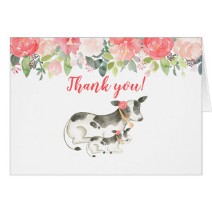 Dairy Cow Floral Peony Folded Gracias Notas