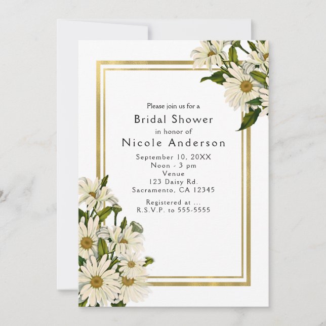 Daisies blancos y elegantes invitaciones rusticas  (Anverso)
