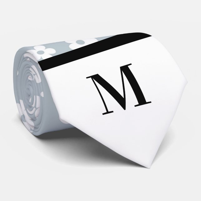 Daisies blancos y grises corbata monogramada (Enrollado)