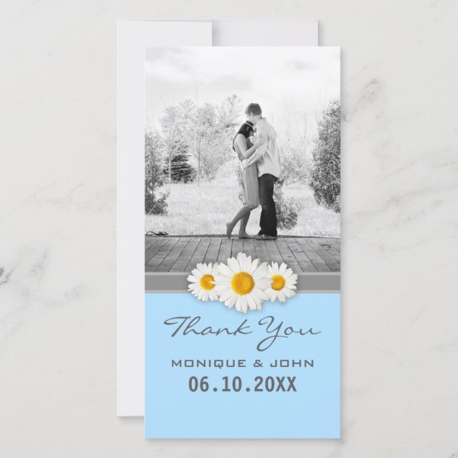 Daisies Boda Floral Azul suave Gracias Tarjeta (Anverso)