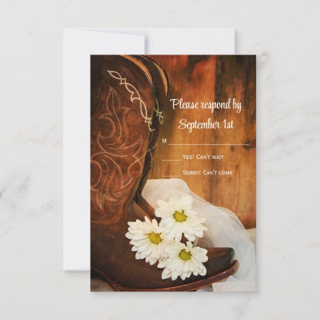 Daisies Cowboy Boots Country Western Wedding RSVP (Anverso)