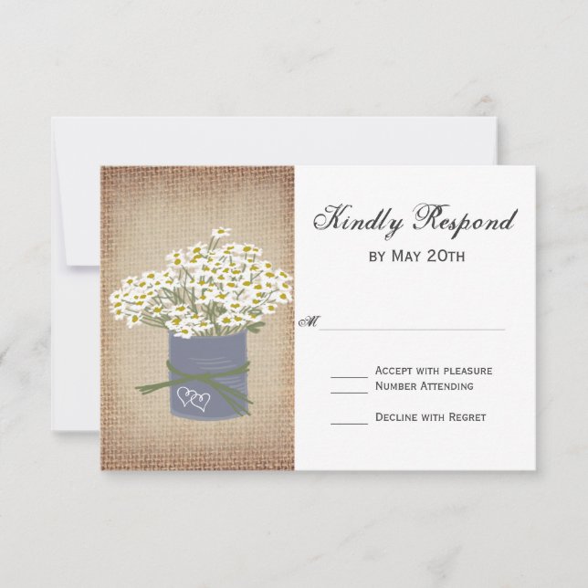 Daisies de doble corazón casan tarjetas RSVP (Anverso)