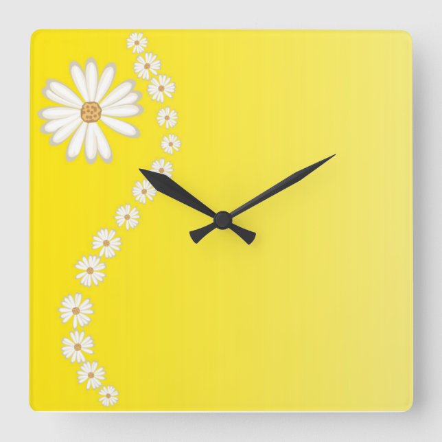Daisies en el reloj de pared cuadrado amarillo (Anverso)