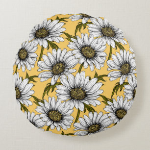Daisies, flores silvestres en almohada azul redond