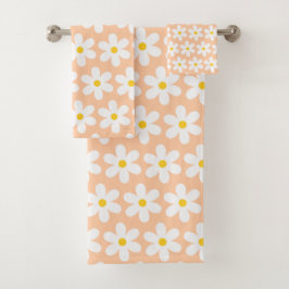 Daisies Patrón Floral Retro Peach Blanco