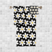 Daisies Retro Patrón Floral Blanco Negro
