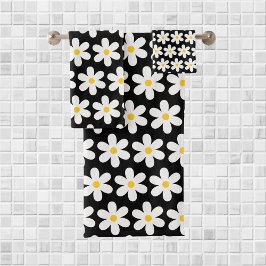 Daisies Retro Patrón Floral Blanco Negro
