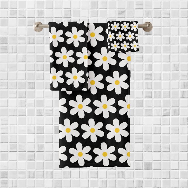 Daisies Retro Patrón Floral Blanco Negro (Subido por el creador)