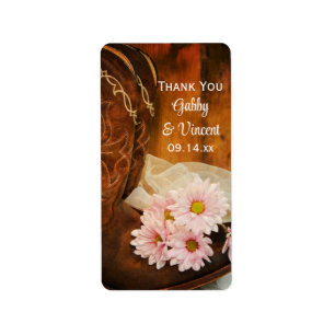 Daisies rosados Boots Boda occidental etiqueta de