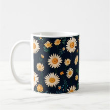 Daisies sobre el patrón de diseño de tazas en azul