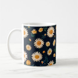 Daisies sobre el patrón de diseño de tazas en azul