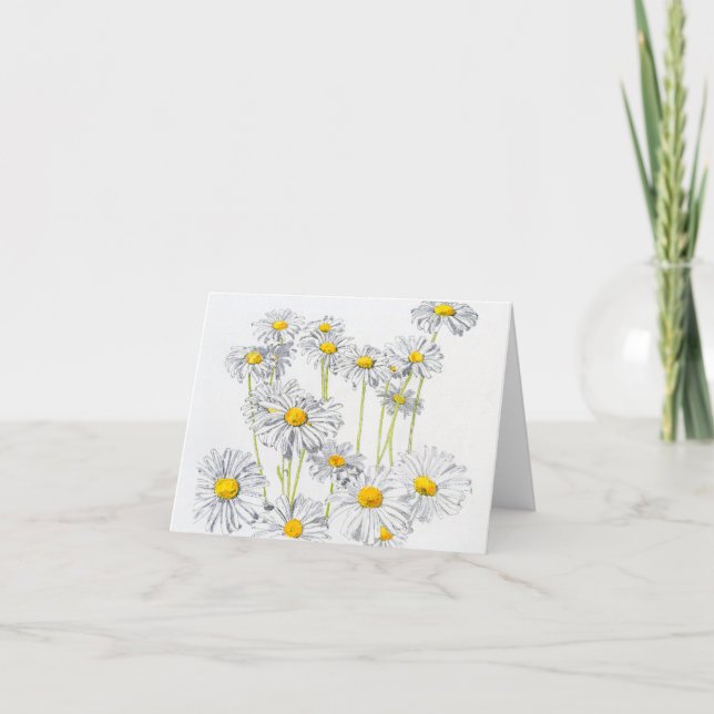 Daisies, tinta y acuarela, tarjeta de nota en blan (Anverso)