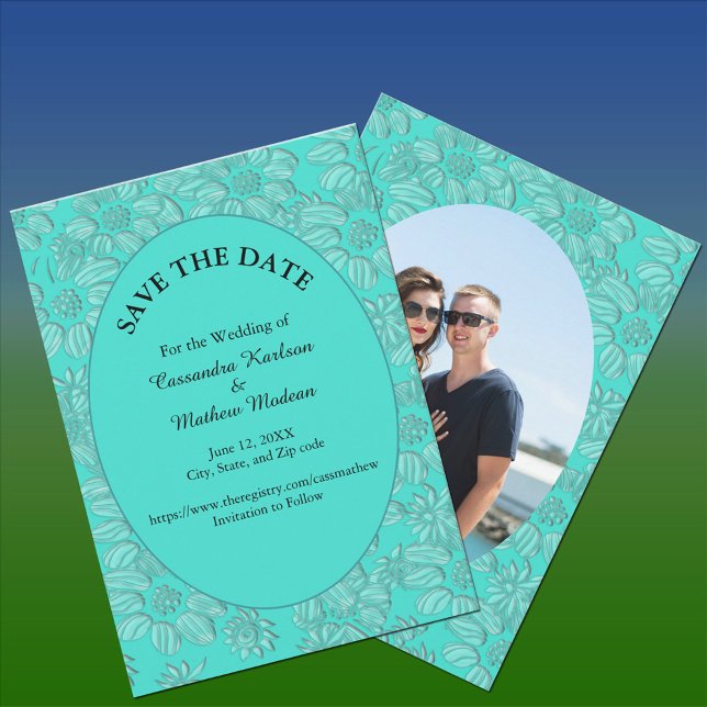 Daisies Turquoise Guardar la tarjeta de fecha y fo (Daisies Turquoise Save the Date & Photo Card)