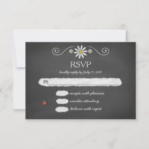 Daisies y Ladybugs Rustic Chalkboard RSVP