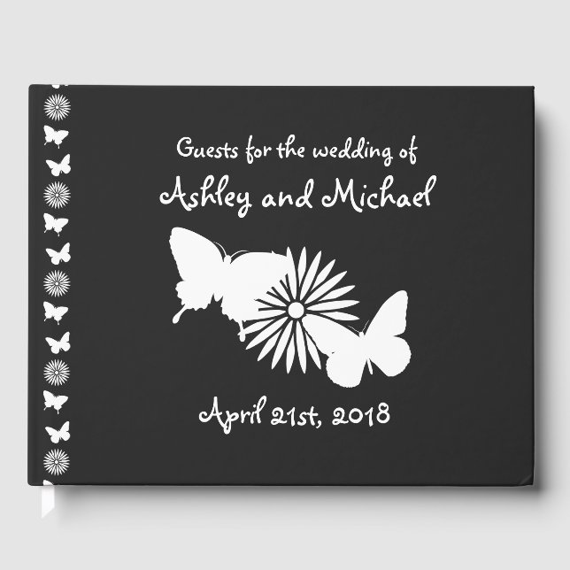 Daisies y mariposas en el libro de invitados negro (Anverso)