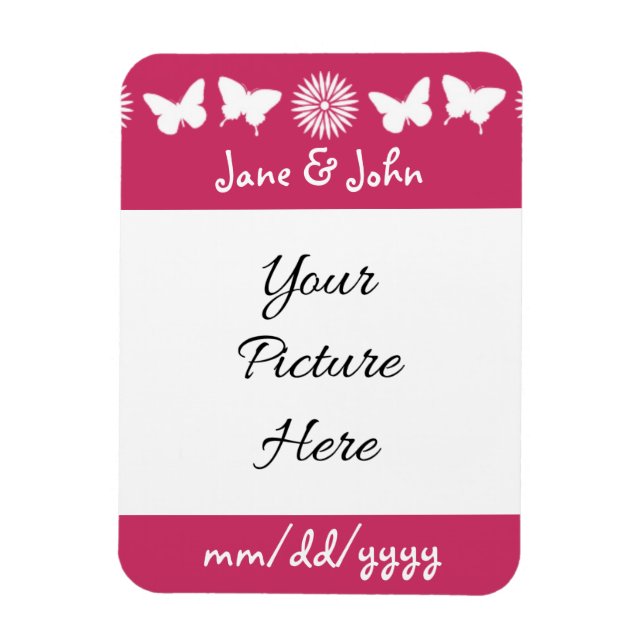 Daisies y mariposas en imán frambuesa (Vertical)