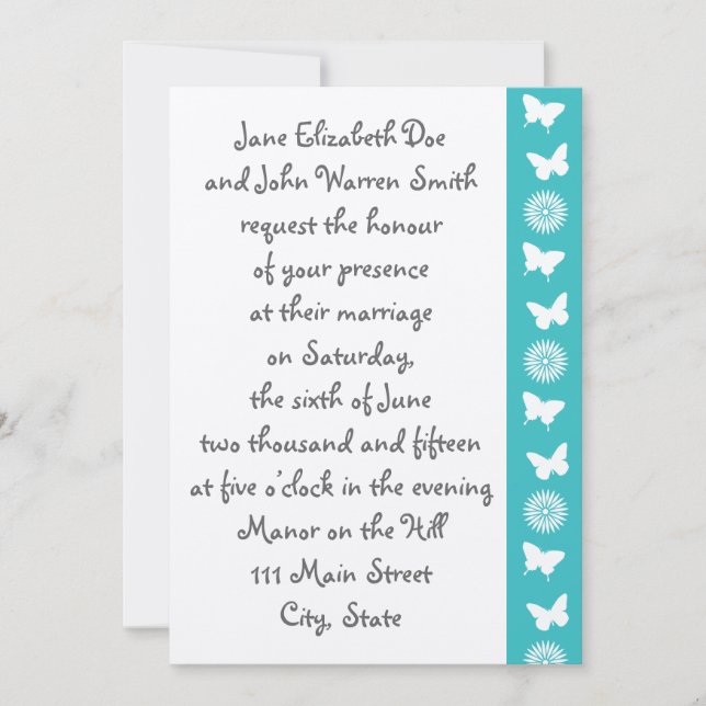 Daisies y mariposas en invitación turquesa (Anverso)