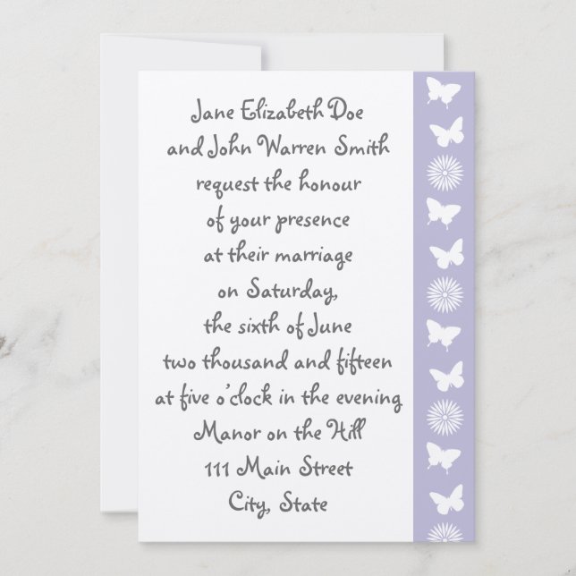 Daisies y mariposas en la invitación de Lavanda (Anverso)