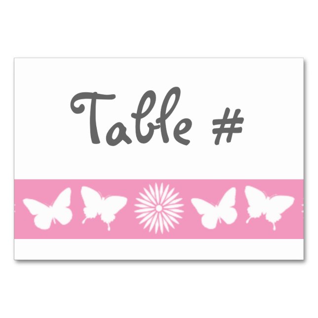 Daisies y mariposas en tarjeta de mesa rosada Peta (Anverso)