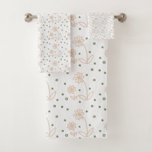 Daisies y puntos 2 - Blanco, arena y verde pálido