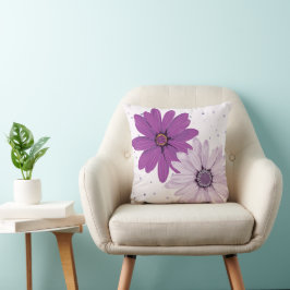 Daisies y puntos púrpura | Cojín decorativo floral